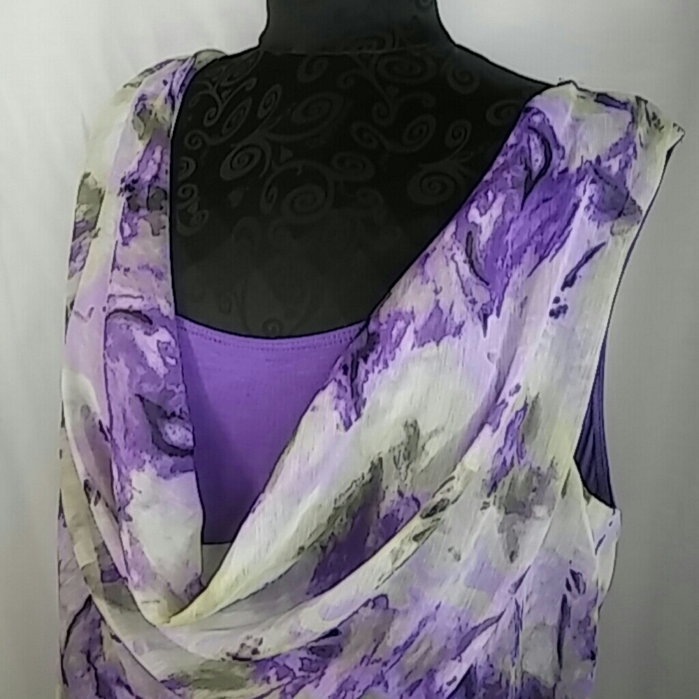 Wrapper Drape Top Sleeveless 2X Purple Floral #W4 - Picture 5 of 6